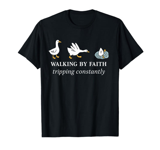 Christian Goose Walking by Faith Tripping Constantly Bible Long Sleeve T-Shirt