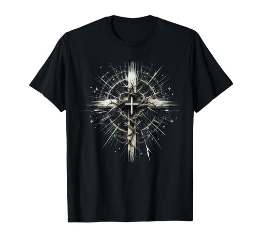 Edgy Punk Art Style Christian Cross Lightning Thorns Grunge T-Shirt