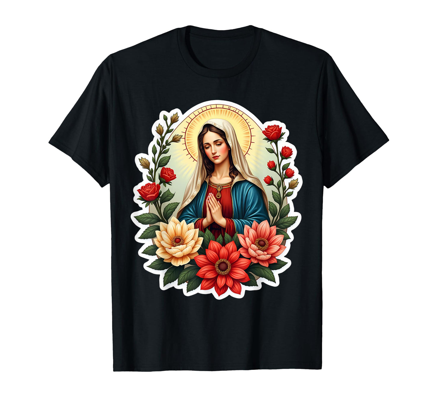 Floral Saint Mary Santa Maria Christian Mother Jesus Christ T-Shirt