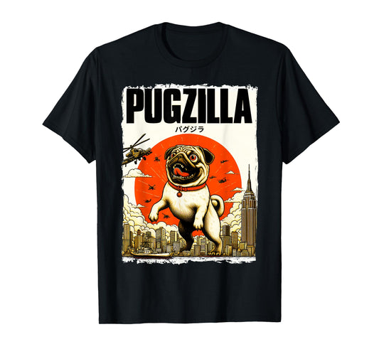 Funny Pugzilla Dog Lover Funny Japanese Pug Dog Lover Men Women Girls Kids T-Shirt