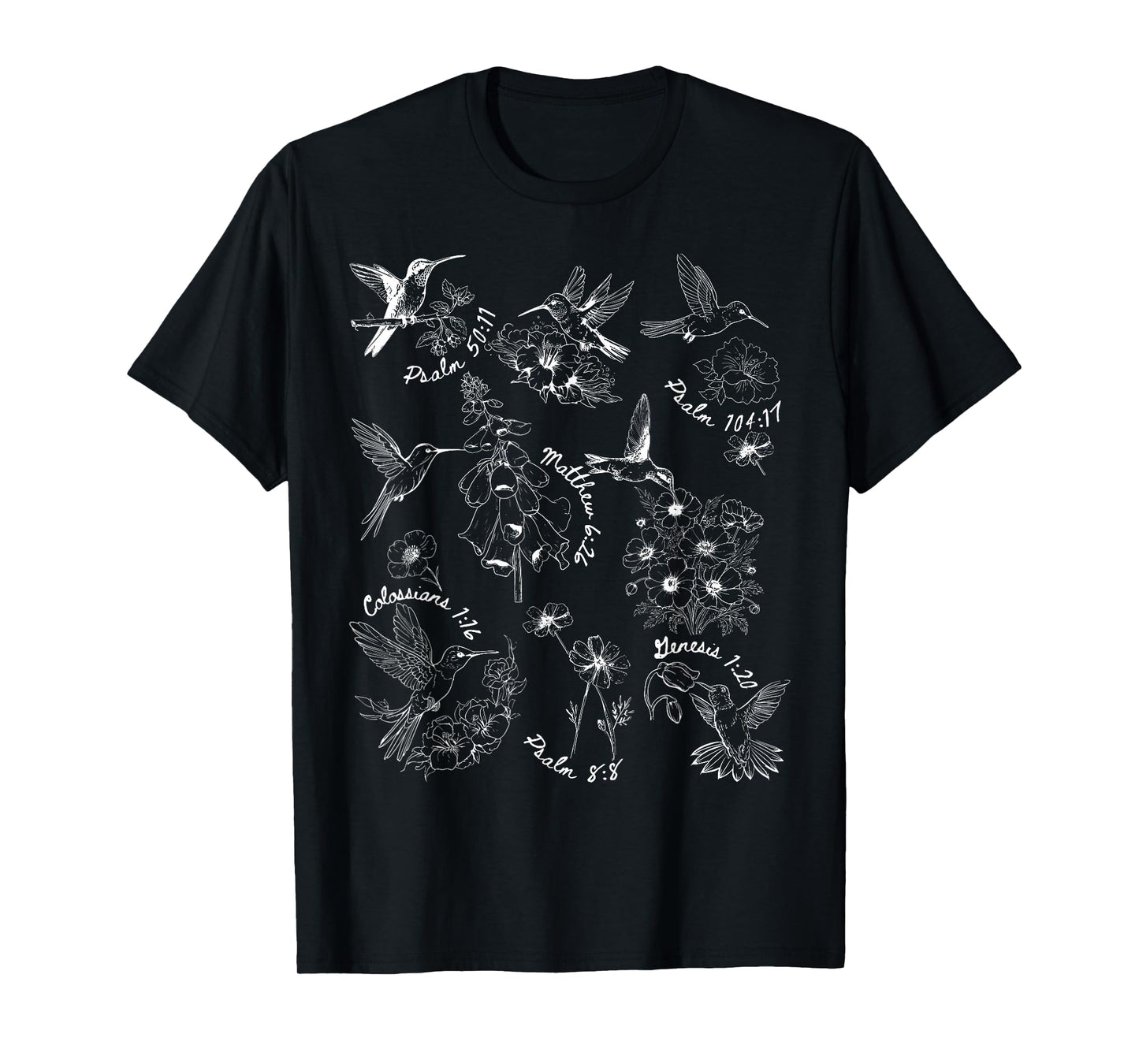 Hummingbird Botanical Bible Verse Christian Nature Lovers T-Shirt