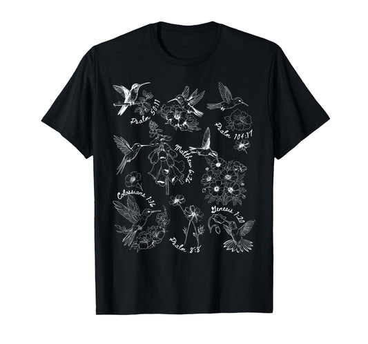 Hummingbird Botanical Bible Verse Christian Nature Lovers T-Shirt