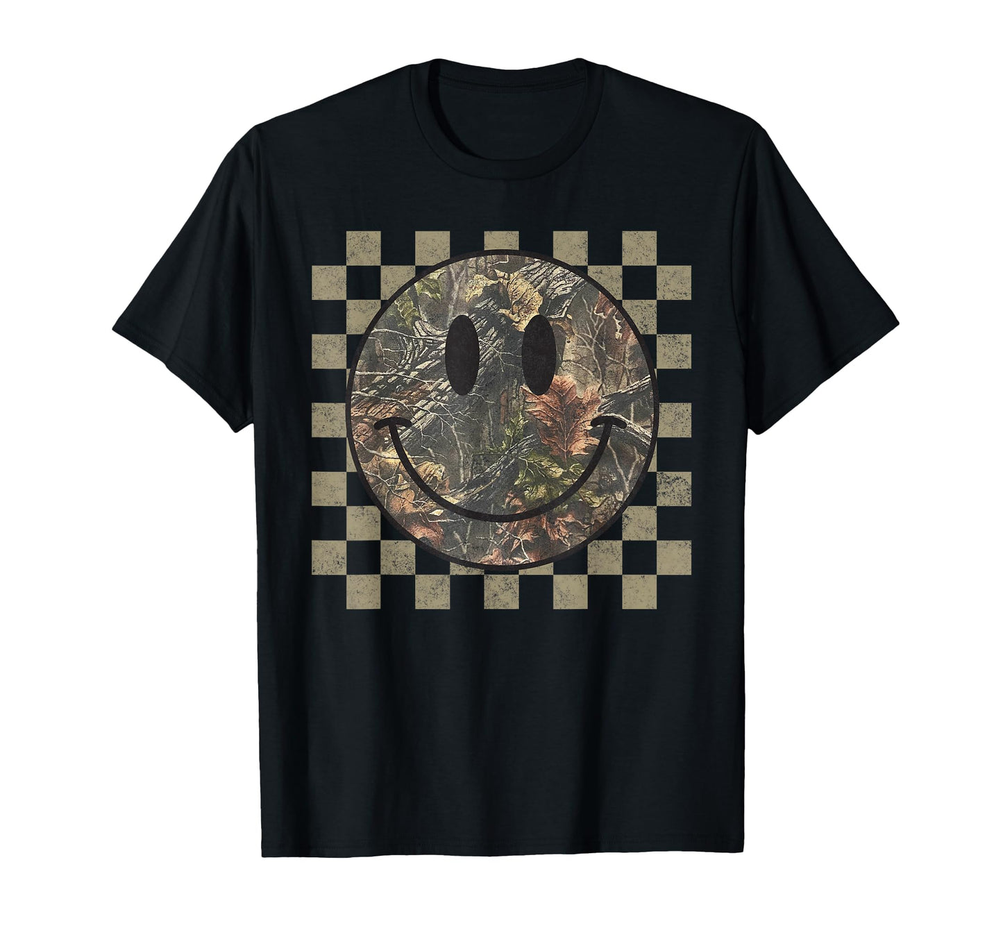 Camo Tree Smile Face Checkered Camouflage Cute Adults Kids T-Shirt