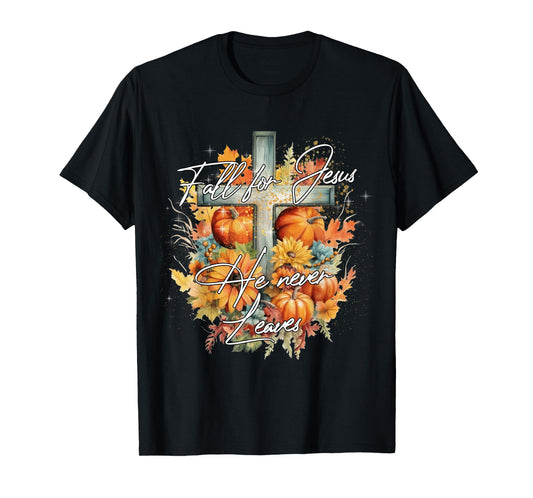 Fall For Jesus He Never Leaves Christian Halloween Pumpkin T-Shirt