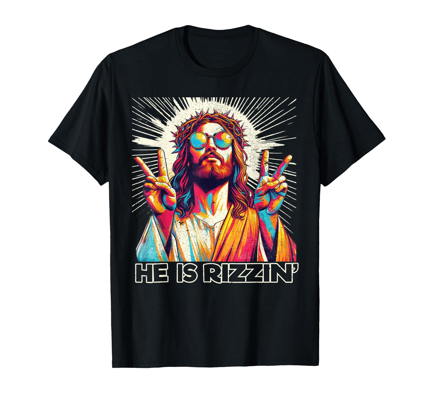 Retro He Is Rizzin Funny Jesus Has Rizzen Easter Christian T-Shirt