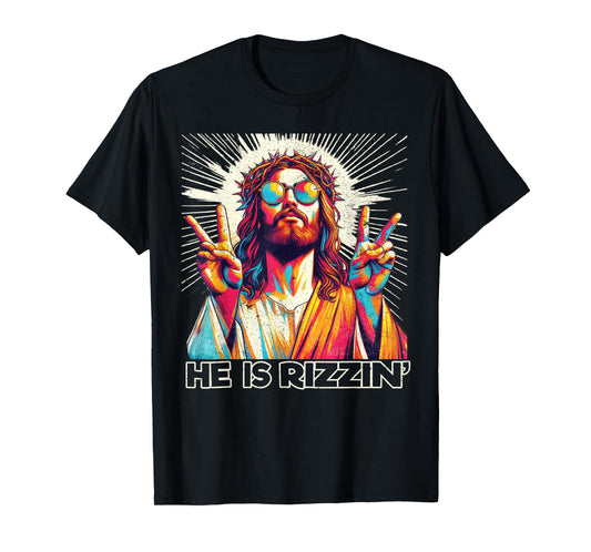 Retro He Is Rizzin Funny Jesus Has Rizzen Easter Christian T-Shirt