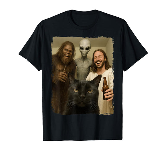 Cat Selfie Bigfoot Jesus Alien T-Shirt