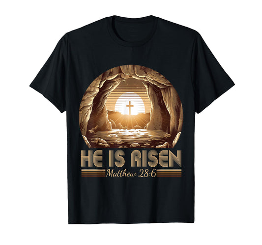 Easter Christian He Is Risen Jesus Empty Tomb Men Women Kids T-Shirt