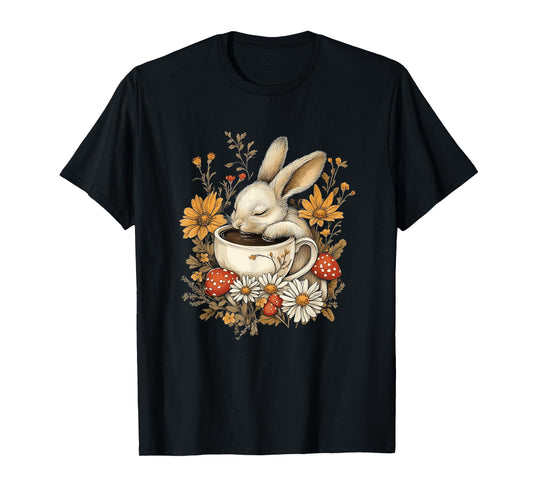 Cottagecore Rabbit Floral Bunny Tea Cup Women Girl Aesthetic T-Shirt