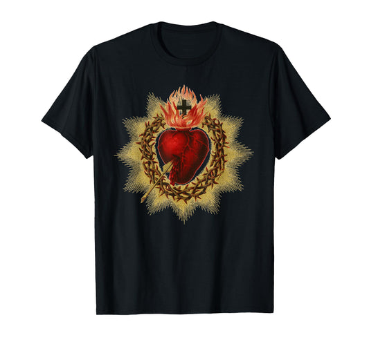 Catholic T Shirt - Sacred Heart in Crown of Thorns T-Shirt