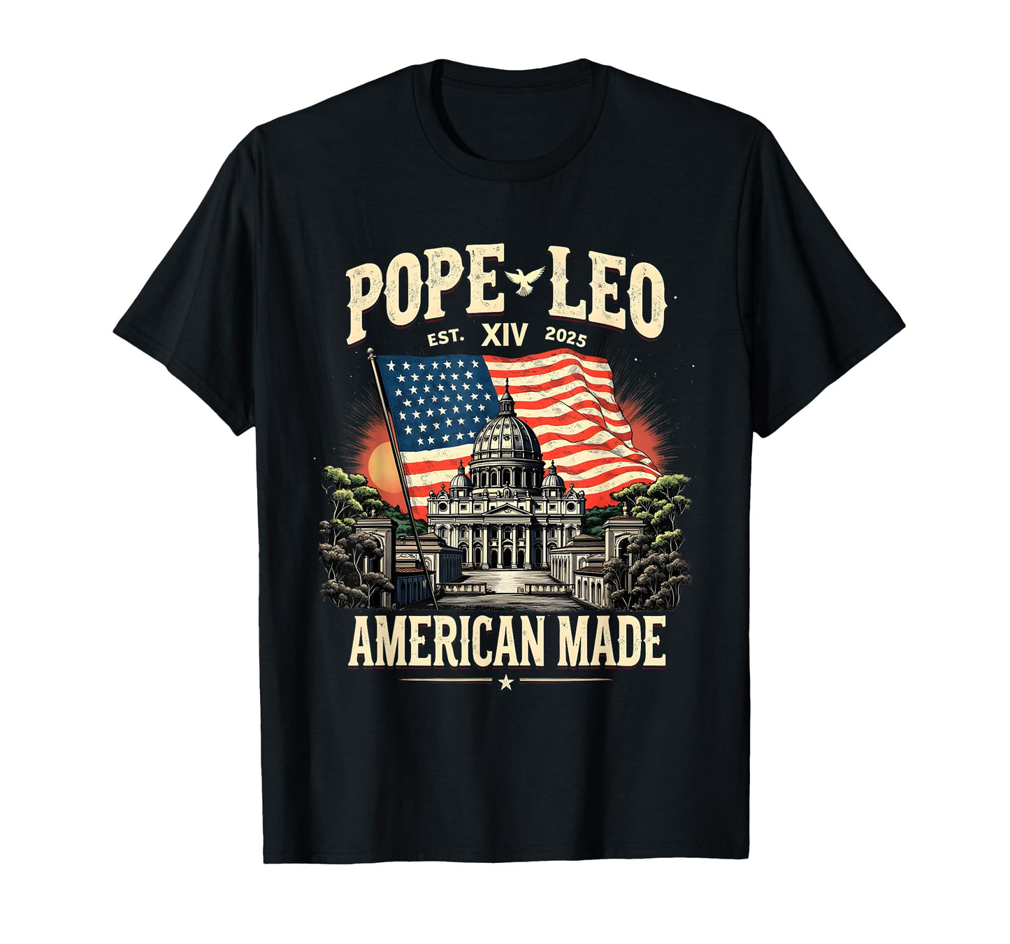 Pope Leo XIV 2025 USA Flag Dome Patriotic Heritage T-Shirt