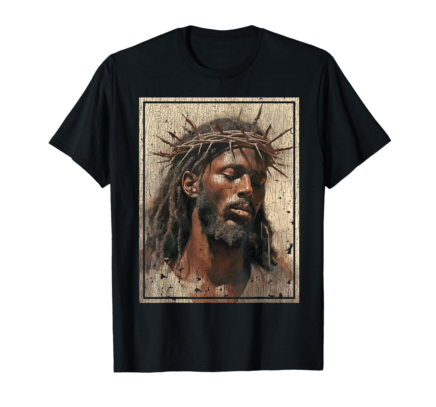 Black Jesus Shirt Face Of Jesus Cross With Crown Of Thorns T-Shirt