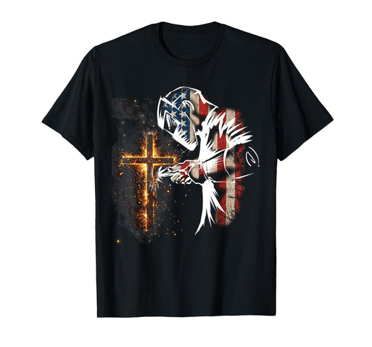 Welder American Flag Mig Tig Welding Faith Cross Christian T-Shirt