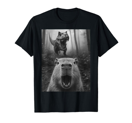 Capybara Capy TRex Dino Capybara Selfie With T-Rex Dinosaur T-Shirt