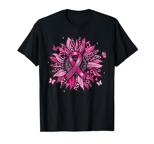 Sunflower Pink Ribbon Faith Breast Cancer Awareness Women T-Shirt