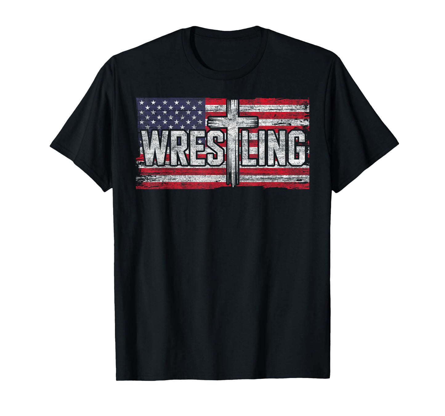 Vintage USA Flag Jesus Christ Christian Wrestling Wrestler T-Shirt