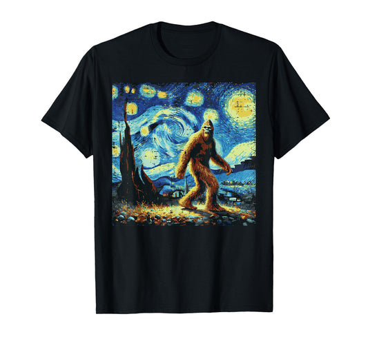 Bigfoot Sasquatch Starry Night Funny Meme Men Women Kids T-Shirt