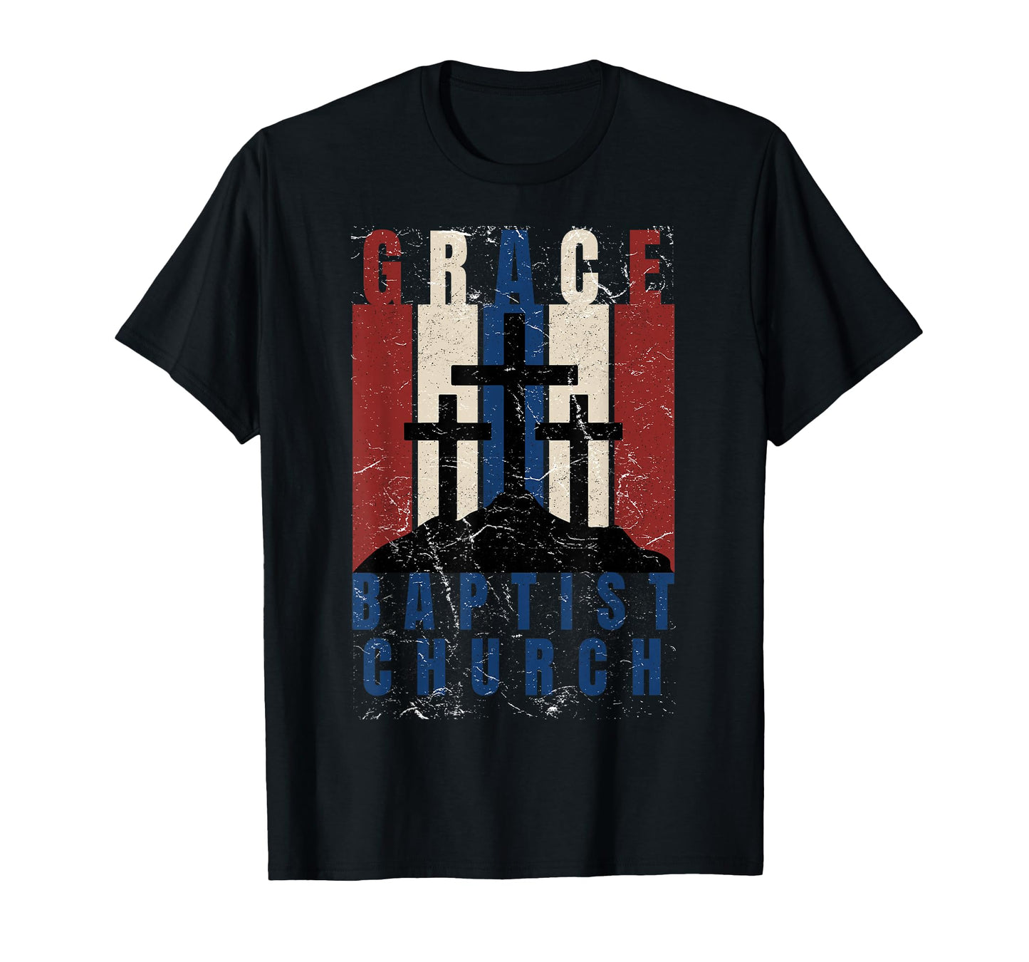 Grace Baptist Church Retro Distressed Cross Christian Design T-Shirt