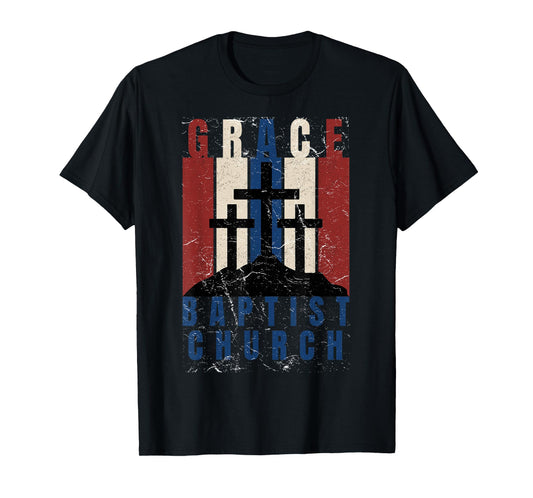 Grace Baptist Church Retro Distressed Cross Christian Design T-Shirt