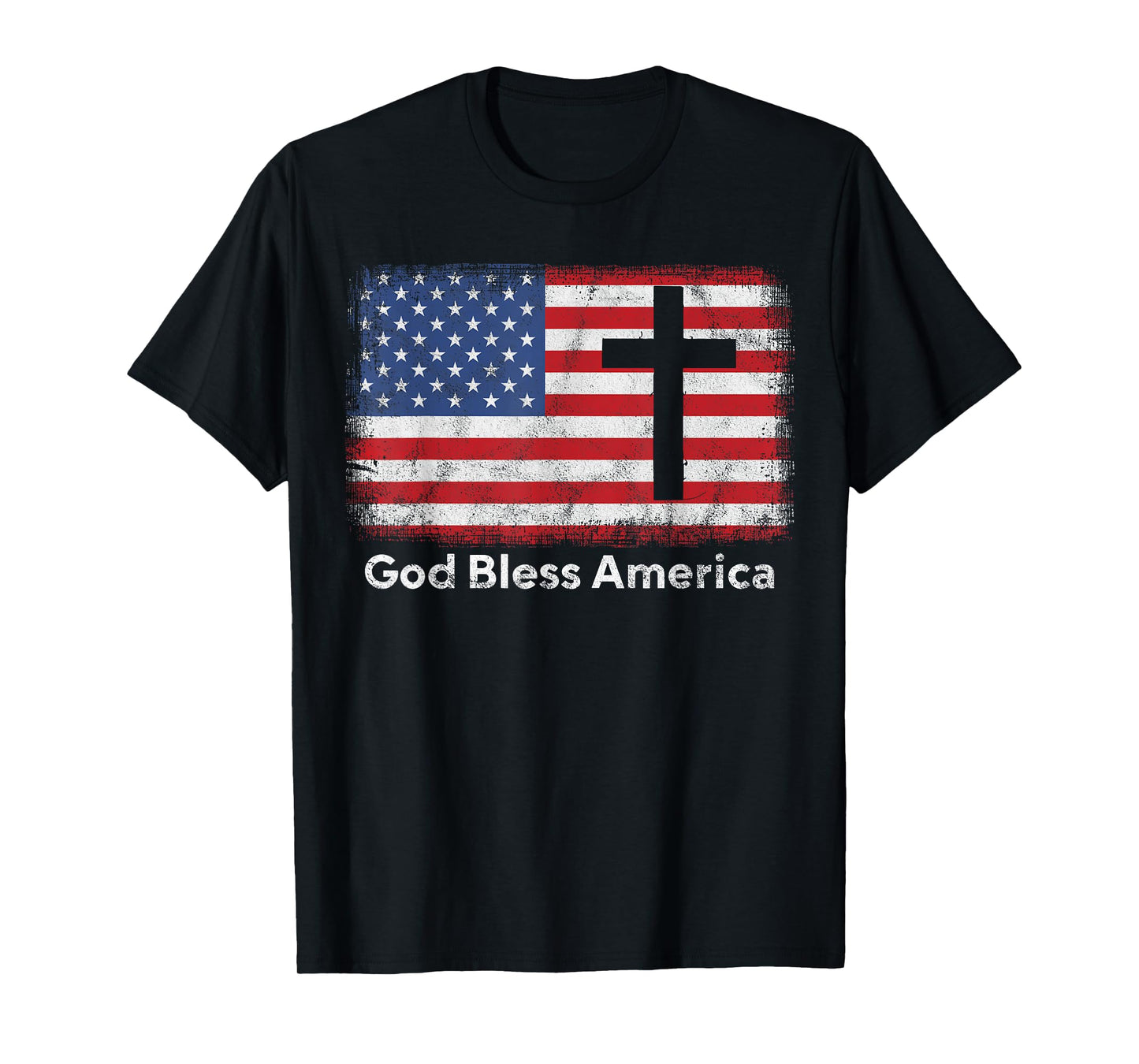 God Bless America Patriotic Flag Cross T-Shirt