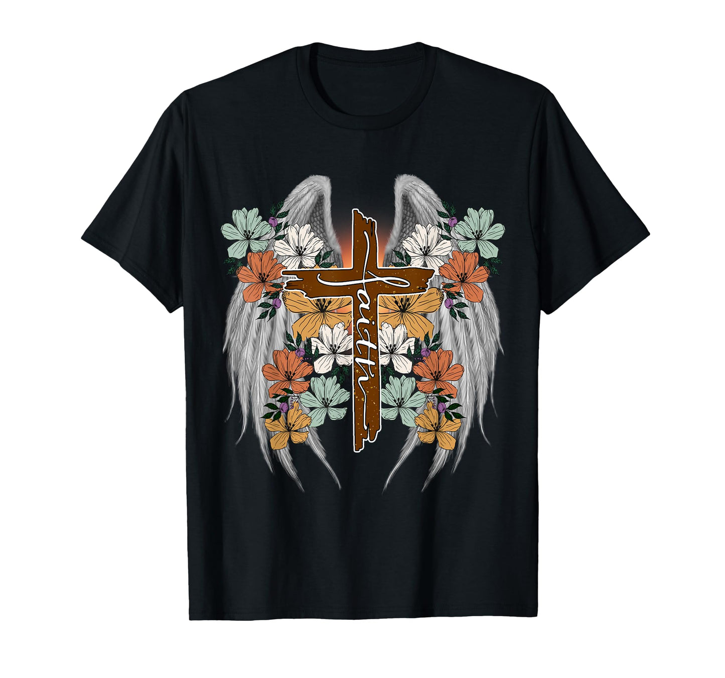 Cross Flowers Angel wings Faith Religious t-shirt T-Shirt