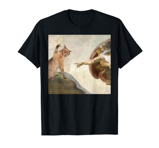 The Divine Swipe Funny Cat Swatting God's Hand Parody Cat T-Shirt