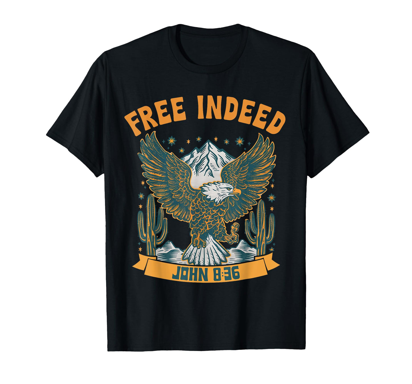 Vintage Free Indeed John 8:36 Christian Eagle Bible Prayer T-Shirt