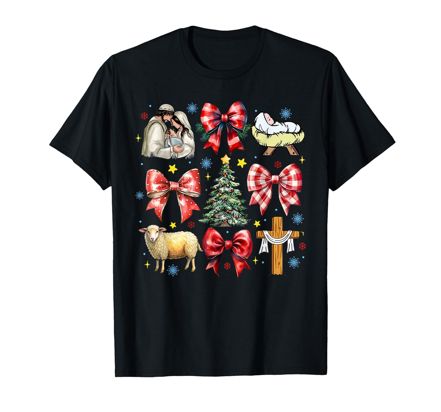 Jesus Birth Christmas Coquette Bow Nativity Scene Christian T-Shirt