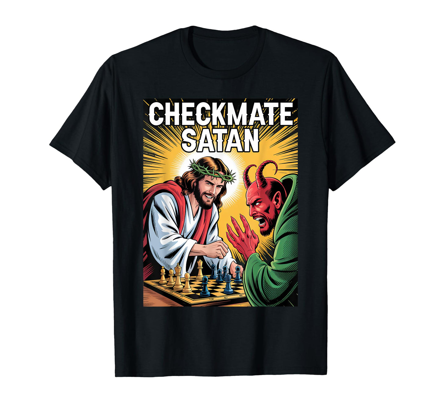 Checkmate Satan Jesus Chess Match Funny Christian Faith T-Shirt