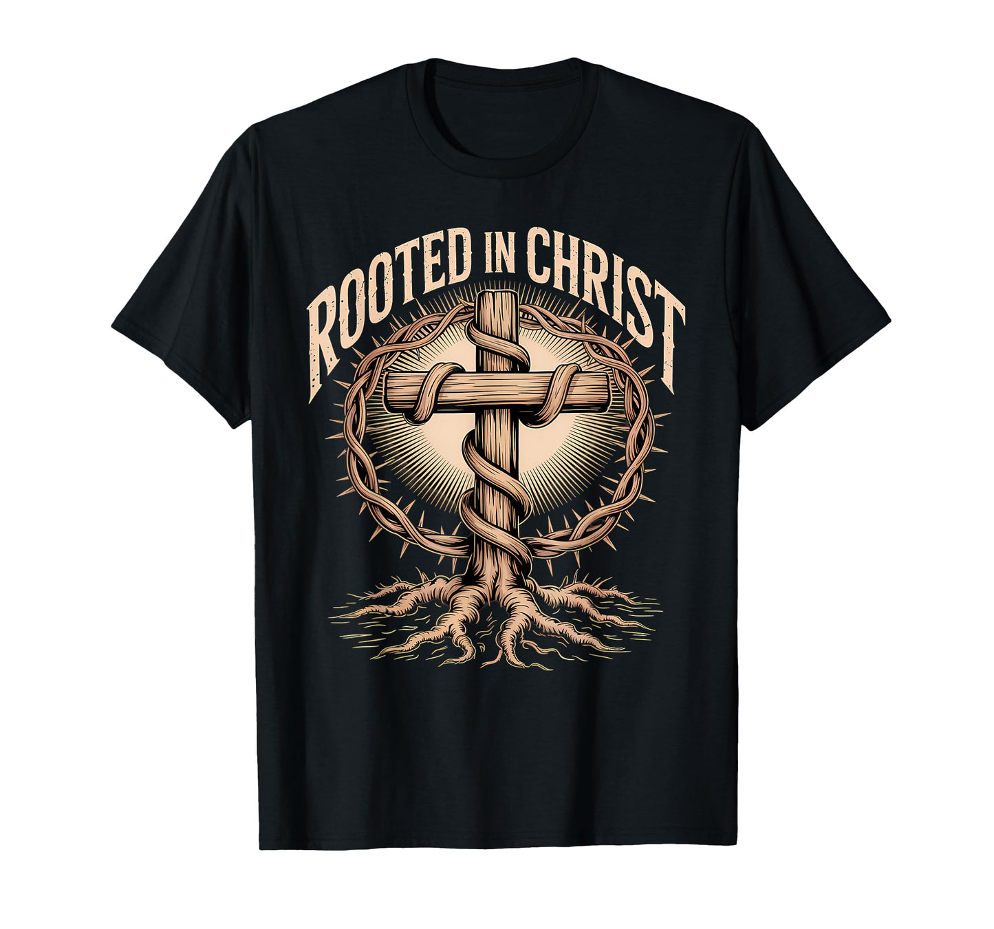 Rooted in Christ Jesus Cross Christian Faith T-Shirt