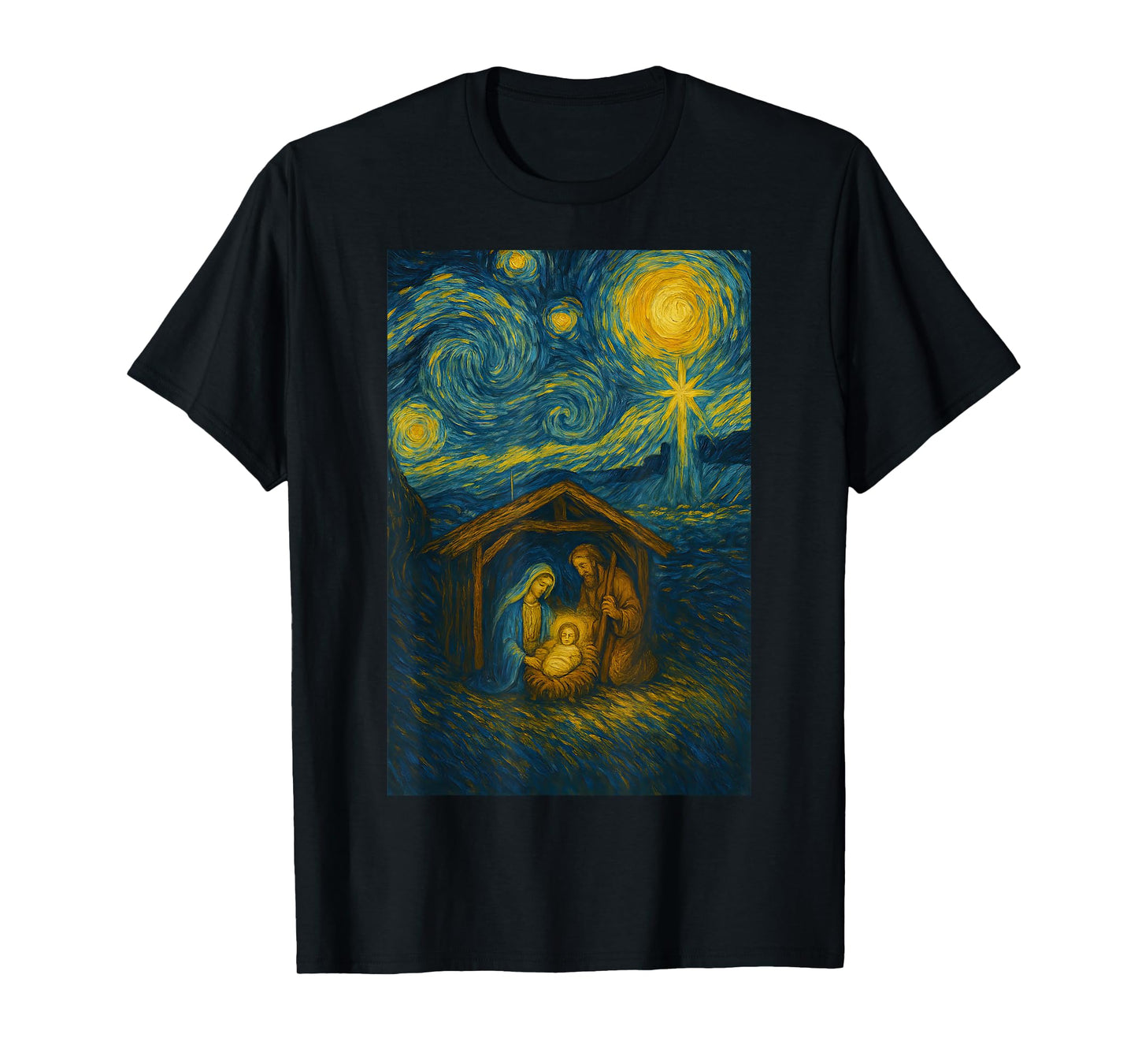 Starry Night Nativity Christmas Night Scene Star Bethlehem T-Shirt