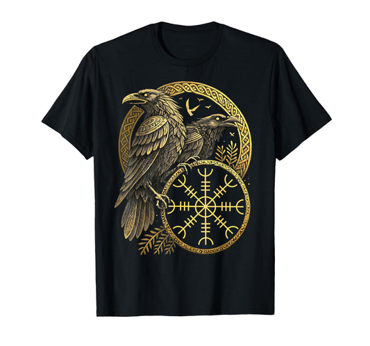Viking Symbol - Huginn & Muninn Norse Raven - Aegishjalmur T-Shirt