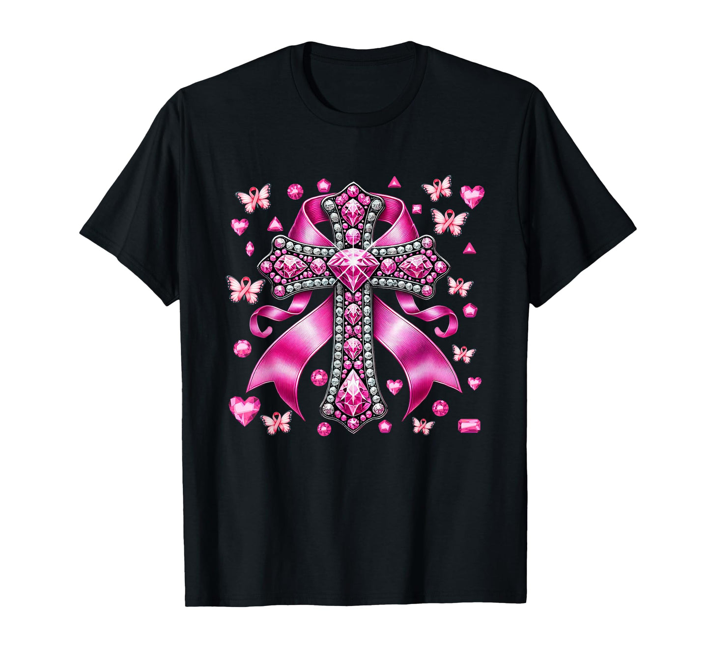 Pink Christian Cross Breast Cancer Awareness Faith Jesus T-Shirt
