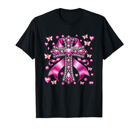 Pink Christian Cross Breast Cancer Awareness Faith Jesus T-Shirt