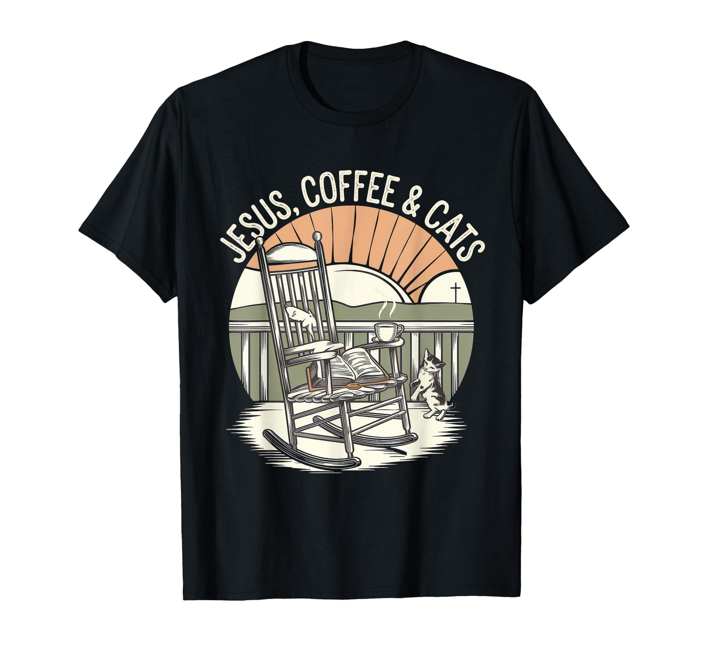 Jesus Coffee Cats Funny Cute Design Jesus Lovers Christian T-Shirt