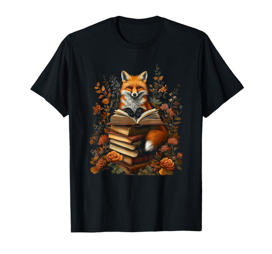 Cottagecore Aesthetic Floral Fox With Book Cute Goblincore T-Shirt