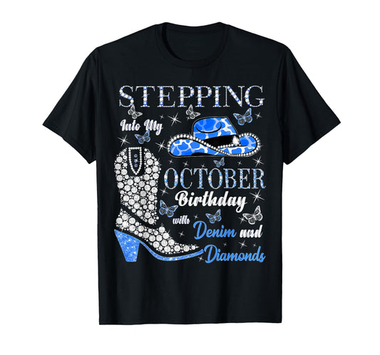 Women Stepping Into My October Birthday with God Grace Mercy T-Shirt