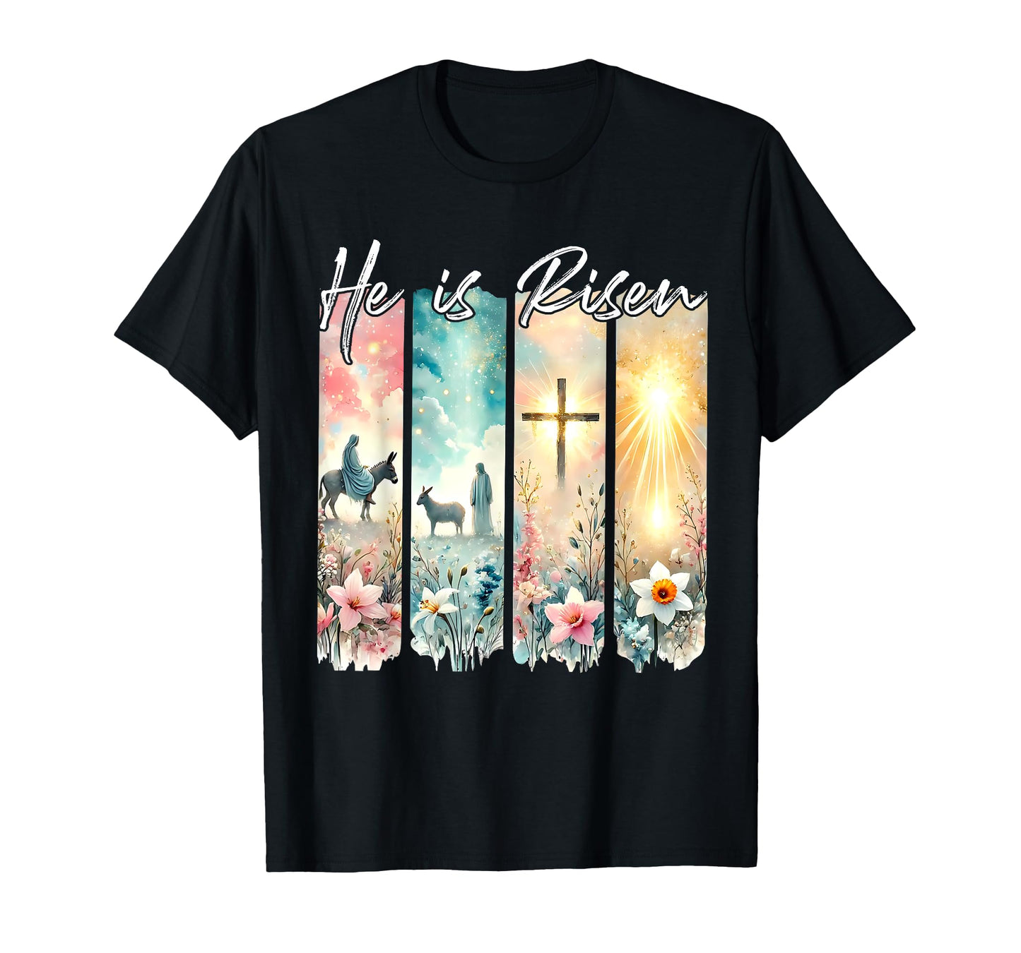 He Is Risen Flowers Easter Aesthetic Jesus Cross Christian T-Shirt