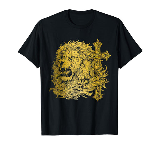 Christian Lion of Judah Cross Jesus Religious Faith T-Shirt