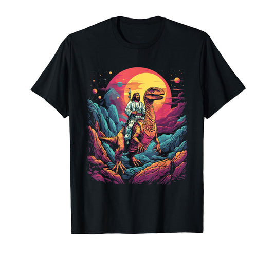 Jesus Riding in Space T-Rex Dinosaur Meme Sci-Fi Believers T-Shirt