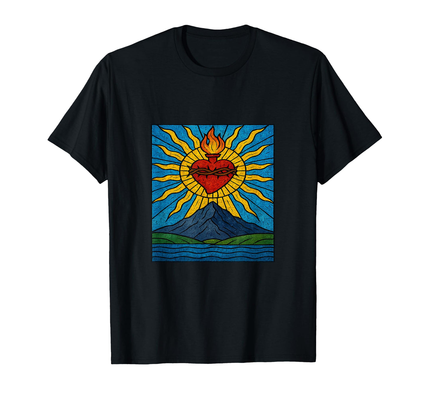 Stained Glass Sacred Holy Heart Faith Divine Spiritual T-Shirt