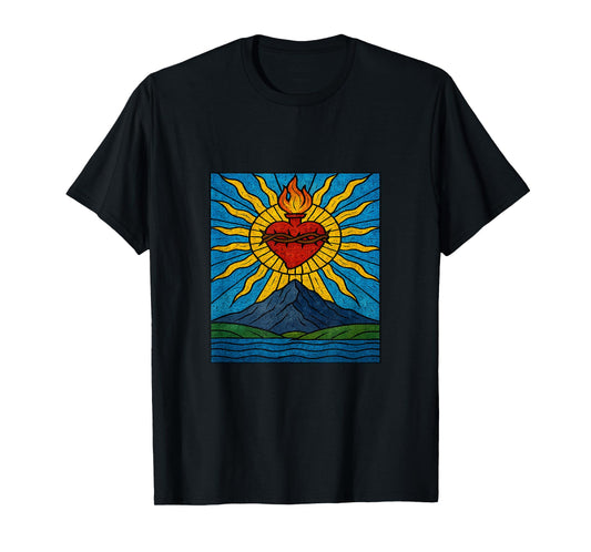 Stained Glass Sacred Holy Heart Faith Divine Spiritual T-Shirt