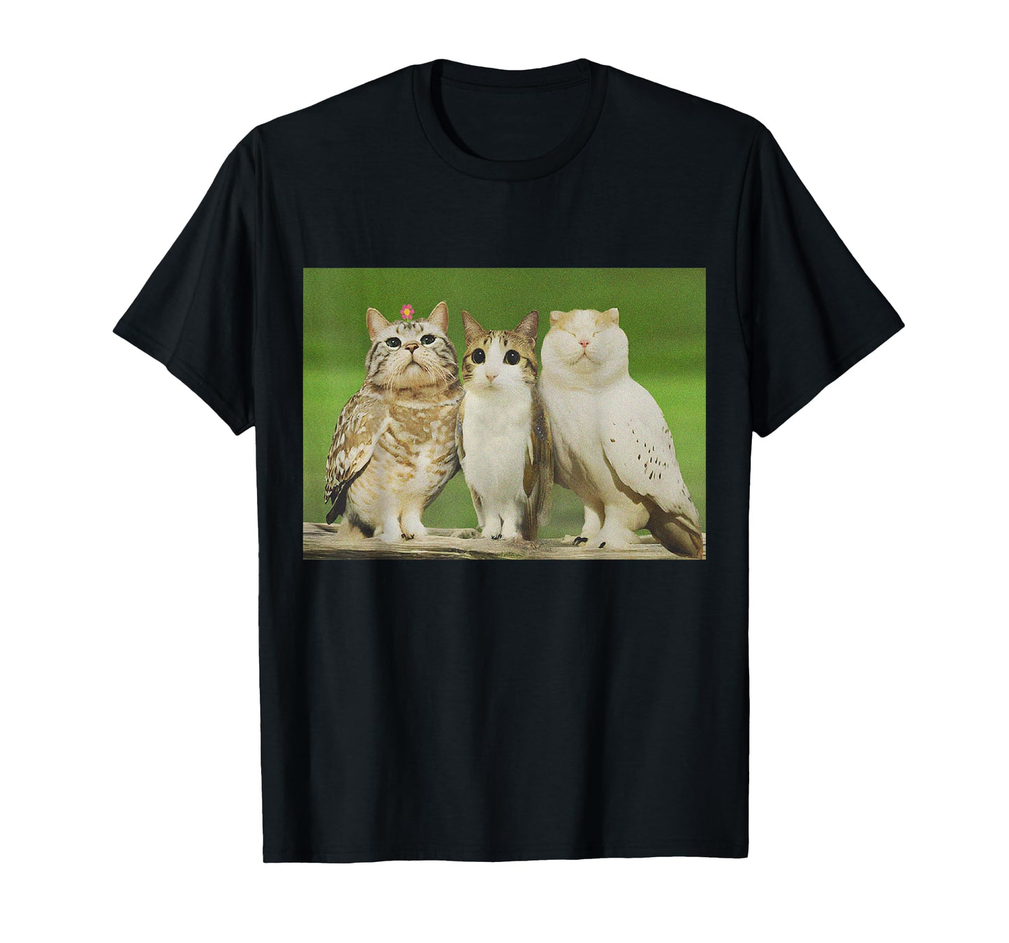 Meowl Trio Cat Owl Funny Cursed Internet Trendy Meme T-Shirt