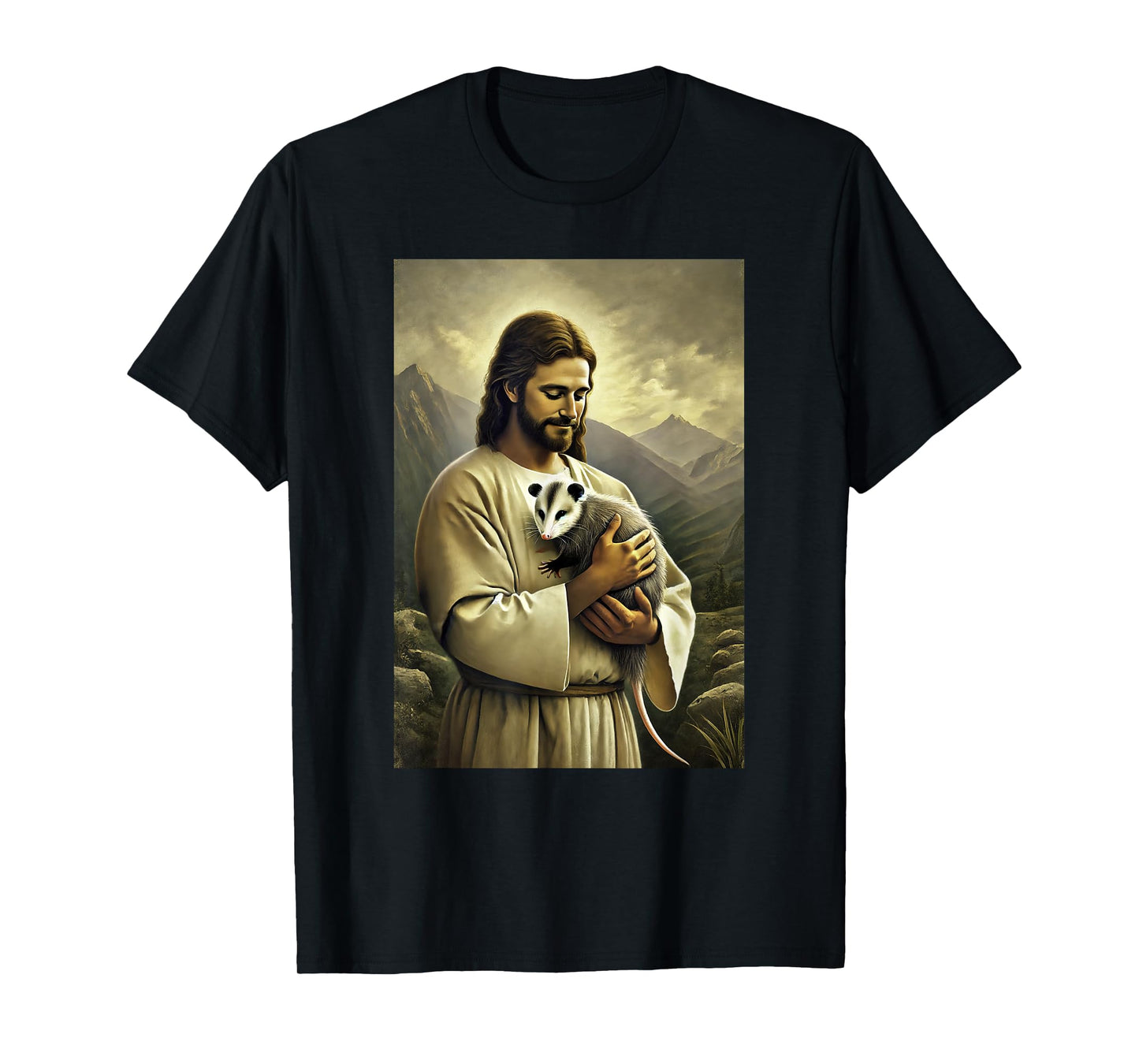 Funny Jesus Holding Opossum In His Arms Hilarious Possum T-Shirt