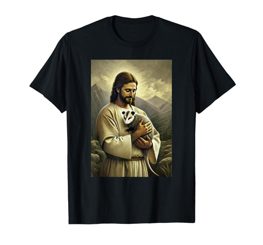 Funny Jesus Holding Opossum In His Arms Hilarious Possum T-Shirt