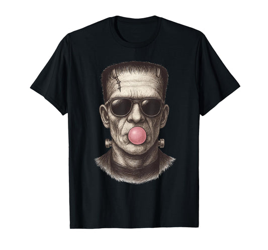 Retro Frankenstein Monster Blowing a Bubble Gum Halloween T-Shirt