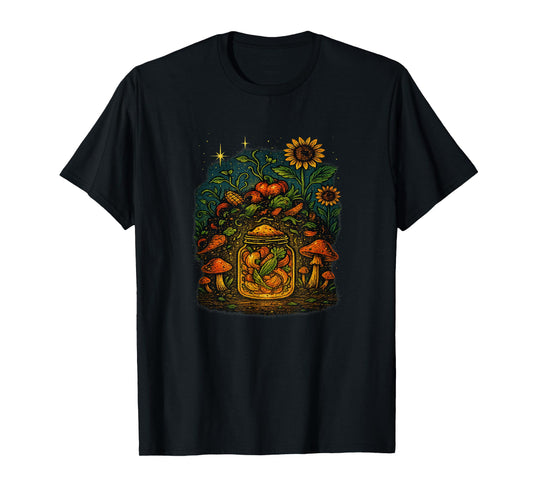 Cottagecore Enchanted Harvest Nature Garden Jar Mushrooms T-Shirt