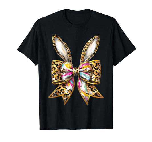 Easter Bunny Leopard Coquette Bow Happy Easter Girls Women T-Shirt