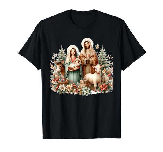Holy Sacred Family Christmas Nativity Scene Religious Art T-Shirt