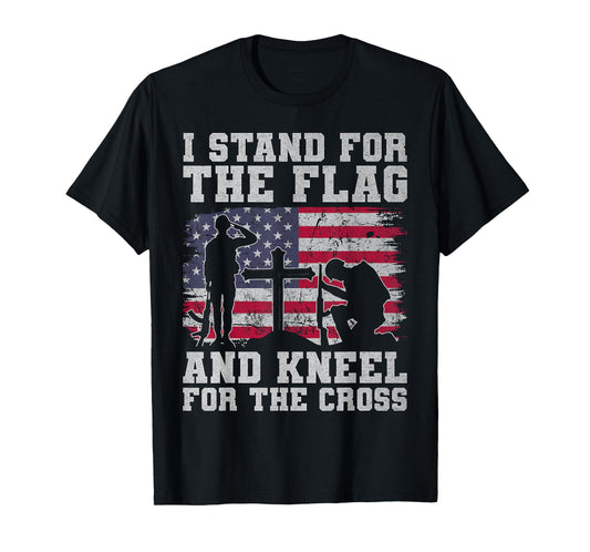 I Stand For The Flag And Kneel For The Cross Veteran US Flag T-Shirt
